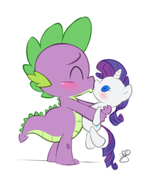 Size: 592x700 | Tagged: safe, artist:pia-sama, rarity, spike, dragon, castle sweet castle, g4, blushing, crush plush, eyes closed, female, hilarious in hindsight, implied sparity, kissing, male, plushie, rarity plushie, ship:sparity, shipping, sparilush, straight