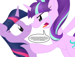 Size: 1600x1219 | Tagged: safe, artist:iflysna94, starlight glimmer, twilight sparkle, alicorn, pony, unicorn, g4, duo, female, mare, parody, reference, scooby-doo!, scrunchy face, simple background, transparent background, twilight sparkle (alicorn)