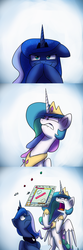 Size: 1200x3600 | Tagged: safe, artist:anticular, princess celestia, princess luna, alicorn, pony, ask sunshine and moonbeams, g4, board game, comic, derp, duo, duo female, female, gendo pose, lip bite, mare, monopoly, peytral, rage quit