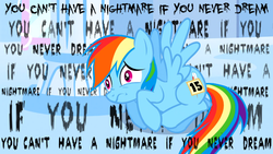 Size: 640x360 | Tagged: safe, edit, edited screencap, screencap, rainbow dash, g4, sonic rainboom (episode), female, image macro, madness mantra, meme, scared, solo, traumatized, you can't have a nightmare if you never dream