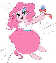 Size: 1280x1443 | Tagged: safe, artist:glacierclear, artist:slowcoloringfag, pinkie pie, earth pony, pony, g4, clothes, cute, diapinkes, dress, female, open mouth, solo, starry eyes, wand, wingding eyes