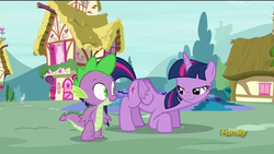 Size: 1920x1080 | Tagged: safe, screencap, spike, twilight sparkle, alicorn, pony, castle sweet castle, g4, female, lidded eyes, mare, twilight sparkle (alicorn)