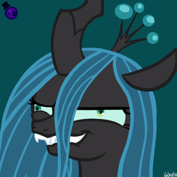Size: 500x500 | Tagged: safe, artist:heartstringsxiii, queen chrysalis, changeling, changeling queen, g4, derp, female, grin, lip bite, me gusta, silly face, smiling, solo