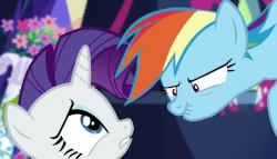 Size: 1007x575 | Tagged: safe, screencap, rainbow dash, rarity, castle sweet castle, g4, angry, animated, female, vibrating