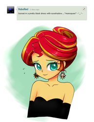 Size: 635x821 | Tagged: safe, artist:twilite-sparkleplz, sunset shimmer, equestria girls, g4, alternate clothes, alternate hairstyle, black dress, clothes, cute, dress, earring, eyeshadow, female, little black dress, piercing, request, shimmerbetes, solo
