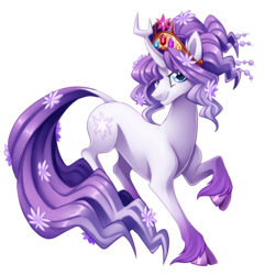 Size: 1930x2000 | Tagged: safe, artist:centchi, tree of harmony, oc, oc only, oc:harmony (heilos), classical unicorn, pony, big crown thingy, cloven hooves, elements of harmony, eyeshadow, flower in hair, horn, leonine tail, makeup, ponified, simple background, solo, transparent background, unshorn fetlocks