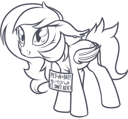 Size: 855x792 | Tagged: safe, artist:stoic5, oc, oc only, oc:heartbeat, bat pony, pony, blushing, cute, ear fluff, female, floppy ears, mare, monochrome, petting, sign, simple background, sketch, smiling, solo, white background