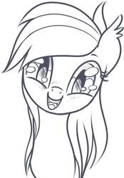 Size: 673x967 | Tagged: safe, artist:stoic5, oc, oc only, oc:dusk dancer, bat pony, pony, blushing, cute, fangs, happy, looking at you, monochrome, open mouth, sketch, smiling, solo