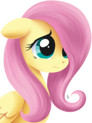 Size: 1500x2000 | Tagged: safe, artist:exceru-karina, fluttershy, pegasus, pony, g4, bust, female, filly, floppy ears, folded wings, portrait, simple background, smiling, solo, three quarter view, transparent background, wings, younger
