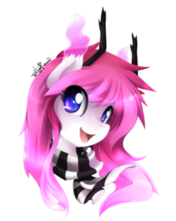 Size: 659x826 | Tagged: safe, artist:takuyarawr, oc, oc only, original species, pony, clothes, female, horns, mare, scarf, simple background, smiling, solo, transparent background