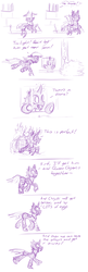 Size: 843x2609 | Tagged: safe, artist:moonlitbrush, derpy hooves, changeling, pegasus, pony, comic:changeling guard, g4, changelingified, comic, dialogue, female, mare, monochrome, sketch dump, transformation