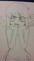 Size: 300x533 | Tagged: safe, artist:joozrbahd, derpy hooves, human, g4, excited, humanized, muffin, sketch, traditional art