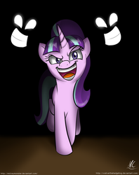 Size: 960x1212 | Tagged: safe, artist:mickeymonster, artist:xxsilverthehedgehog, starlight glimmer, pony, unicorn, g4, egalitarianism, equalized mane, female, glowing eyes, grin, looking at you, mare, s5 starlight, smiling