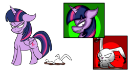 Size: 4600x2602 | Tagged: safe, artist:shadowring123, angel bunny, twilight sparkle, alicorn, pony, castle sweet castle, g4, female, mare, mud, out of character, scene interpretation, simple background, transparent background, twibitch sparkle, twilight sparkle (alicorn)