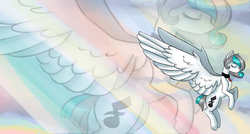 Size: 1025x550 | Tagged: safe, oc, oc only, oc:windsong, pegasus, pony, collar, impossibly large wings, solo