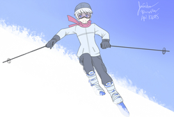 Size: 1280x863 | Tagged: safe, artist:jonfawkes, double diamond, human, g4, 30 minute art challenge, humanized, male, skiing, solo