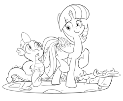 Size: 3939x3222 | Tagged: safe, artist:tentinythimbles, spike, twilight sparkle, alicorn, pony, g4, female, high res, marching, mare, monochrome, twilight sparkle (alicorn)