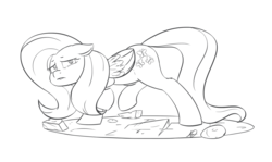 Size: 3836x2280 | Tagged: safe, artist:tentinythimbles, fluttershy, g4, female, high res, monochrome, solo