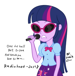 Size: 6564x6674 | Tagged: safe, artist:sumin6301, twilight sparkle, equestria girls, g4, absurd resolution, female, microphone, singing, solo, sunglasses