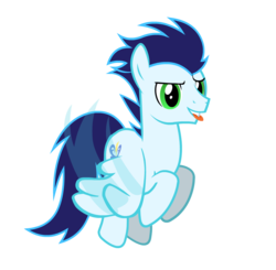 Size: 932x913 | Tagged: safe, artist:sapphireartemis, soarin', pegasus, pony, g4, backwards cutie mark, flying, male, silly, simple background, solo, tongue bite, transparent background, vector