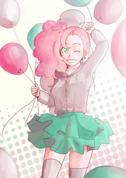 Size: 1060x1500 | Tagged: safe, pinkie pie, human, g4, balloon, female, humanized, solo