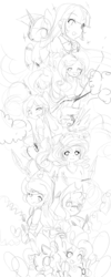 Size: 1701x4252 | Tagged: safe, artist:loyaldis, applejack, fluttershy, pinkie pie, rainbow dash, rarity, twilight sparkle, equestria girls, g4, monochrome, sketch, twilight sparkle (alicorn)