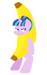 Size: 795x1253 | Tagged: safe, artist:coggler, artist:frog&cog, starlight glimmer, pony, g4, banana, banana suit, bipedal, clothes, costume, female, mare, simple background, solo, starlight glimmer is not amused, unamused, white background