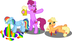 Size: 2052x1156 | Tagged: safe, artist:spellboundcanvas, applejack, berry punch, berryshine, rainbow dash, g4, alcohol, drinking, puking rainbows, vomiting