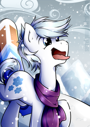 Size: 620x876 | Tagged: safe, artist:secret-pony, double diamond, earth pony, pony, g4, the cutie map, catching snowflakes, clothes, male, scarf, snow, snowfall, snowflake, solo, stallion, tongue out