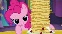 Size: 1920x1080 | Tagged: safe, screencap, pinkie pie, castle sweet castle, g4, animation error, female, lidded eyes, pancakes, solo