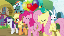 Size: 1920x1080 | Tagged: safe, screencap, angel bunny, applejack, fluttershy, pinkie pie, rainbow dash, rarity, castle sweet castle, g4, animation error