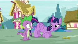 Size: 1920x1080 | Tagged: safe, screencap, spike, twilight sparkle, alicorn, dragon, pony, castle sweet castle, g4, eyes on the prize, female, lidded eyes, looking at butt, male, mare, out of context, twilight sparkle (alicorn)