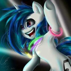 Size: 3600x3600 | Tagged: safe, artist:crazyaniknowit, artist:katputze, dj pon-3, vinyl scratch, g4, armpits, female, glowstick, high res, solo