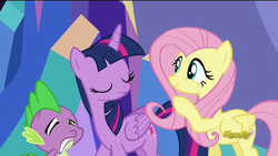 Size: 1920x1080 | Tagged: safe, screencap, fluttershy, spike, twilight sparkle, alicorn, pony, castle sweet castle, g4, female, great moments in animation, mare, twilight sparkle (alicorn)