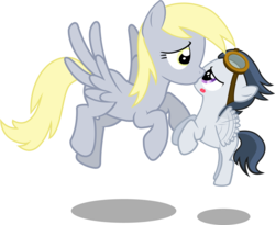 Size: 2800x2298 | Tagged: safe, artist:shutterflyeqd, derpy hooves, rumble, pegasus, pony, g4, crack shipping, derpumble, female, goggles, high res, kiss mark, kissing, male, mare, shipping, simple background, straight, straight shota, transparent background