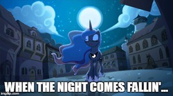 Size: 490x275 | Tagged: safe, artist:lionheartcartoon, princess luna, g4, image macro, jeff healey, meme, moon, night, singing