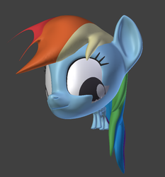 Size: 723x776 | Tagged: safe, artist:creatorofpony, artist:psychoticbroni, rainbow dash, g4, 3d, 3d model, big head, blender, derp, impossibly large head, modified, wat