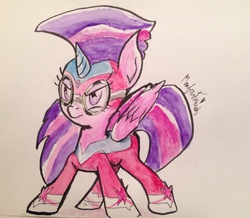 Size: 1280x1115 | Tagged: safe, artist:manfartwish, twilight sparkle, alicorn, pony, g4, female, mare, masked matter-horn costume, power ponies, solo, traditional art, twilight sparkle (alicorn)