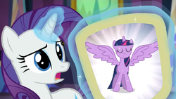 Size: 1024x576 | Tagged: safe, rarity, twilight sparkle, alicorn, pony, g4, alicorn flash, exploitable meme, female, mare, meme, rarity's mirror, twilight sparkle (alicorn)