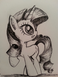 Size: 2448x3264 | Tagged: safe, artist:mindofnoodles, rarity, g4, female, high res, monochrome, solo, traditional art
