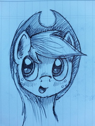 Size: 2448x3264 | Tagged: safe, artist:mindofnoodles, applejack, g4, female, high res, lined paper, monochrome, solo, traditional art