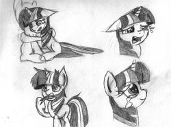 Size: 1432x1060 | Tagged: safe, artist:mindofnoodles, twilight sparkle, g4, crying, female, monochrome, sketch, sketch dump, solo, traditional art