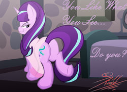 Size: 1024x744 | Tagged: safe, artist:killkatt, starlight glimmer, pony, unicorn, g4, the cutie map, butt, dat towelin', female, glimmer glutes, horn, mare, plot, smirk, solo, towel