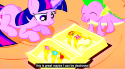 Size: 849x471 | Tagged: safe, screencap, spike, twilight sparkle, g4, meme, youtube caption