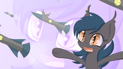 Size: 3840x2160 | Tagged: safe, artist:an-m, oc, oc only, oc:speck, bat pony, pony, high res, missile, solo