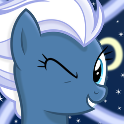 Size: 1280x1280 | Tagged: safe, artist:chainchomp2, part of a set, night glider, pegasus, pony, g4, avatar, crescent moon, female, looking at you, mare, moon, night, one eye closed, portrait, shading, smiling, soft shading, solo, stars, vector, wink