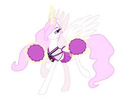 Size: 960x795 | Tagged: safe, artist:xxlordmarkusxx, princess celestia, alicorn, pony, g4, cheerleader, cheerleader outfit, clothes, female, hair over one eye, levitation, magic, mare, pink mane, pink-mane celestia, raised hoof, simple background, skirt, smiling, smirk, solo, spread wings, telekinesis, white background, wings, younger