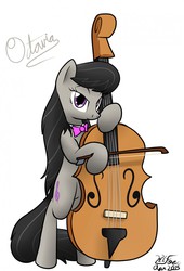 Size: 870x1280 | Tagged: safe, artist:the-furry-railfan, octavia melody, earth pony, pony, g4, bowtie, cello, female, looking at you, musical instrument, musician, signature, simple background, solo, white background