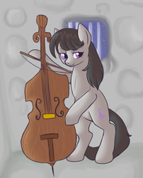 Size: 537x663 | Tagged: safe, artist:lulubell, octavia melody, pony, g4, backwards cutie mark, bipedal, cello, female, missing accessory, musical instrument, prison, solo