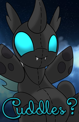 Size: 1650x2550 | Tagged: safe, artist:drawponies, oc, oc only, changeling, cuddlebug, cuddling, cute, digital art, fangs, hug request, plushie, plushling, smiling, snuggling, solo